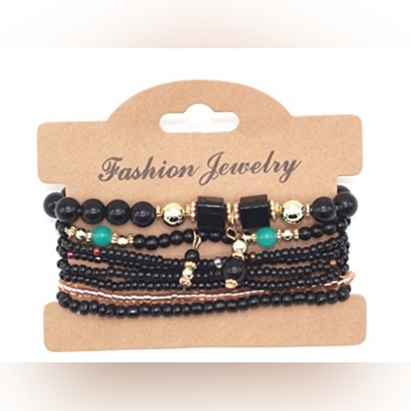 🖤💛Bohemian Black and Gold🖤💛Set of 8 Layered Bracelets/NIP - Picture 2 of 5